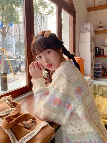 Yipinpay New Spring Women Cardigans Loose Hollow out Sweet Japan style Knitted Cotton coat Floral embroidery female Cardigans